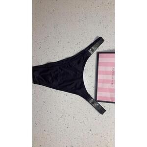 Victoria's Secret Black Shine Strap Brazilian Thong Panty Size M NWT